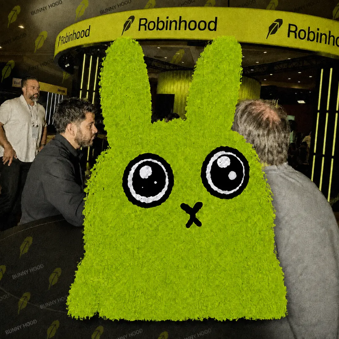 Bunny Hood mascot at a Robinhood event